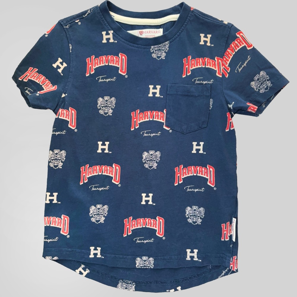 Harvard University Teamspirit Kids Navy Blue All Over Print Pocket T-Shirt 3-4Y
